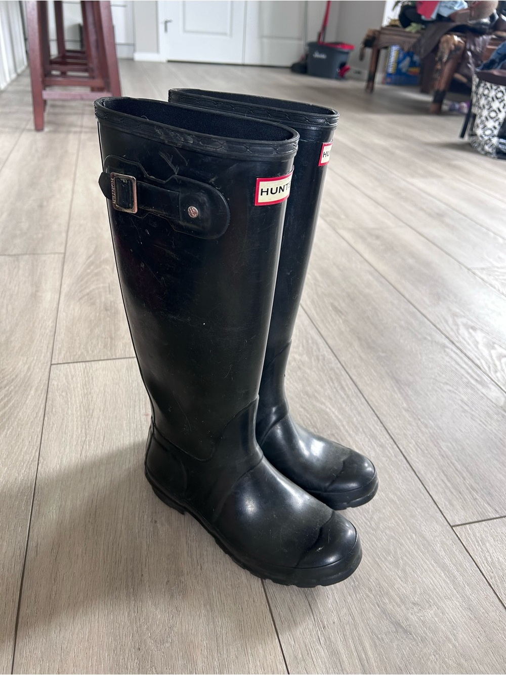 Hunter Original Tall Gloss Black Waterproof Rain Boots Knee Buckle Rubber Boots